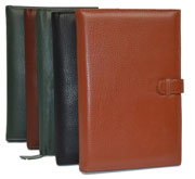 black, tan, green and camel colored leather writing journals